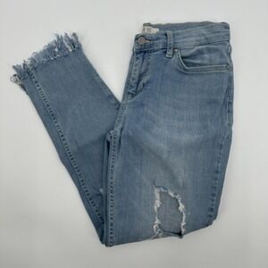 We The Free Jeans Womens 26 Blue Distressed High Rise Cropped Frayed Hem Denim‎